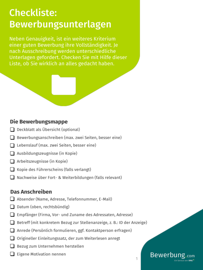 Checkliste: Bewerbungsunterlagen