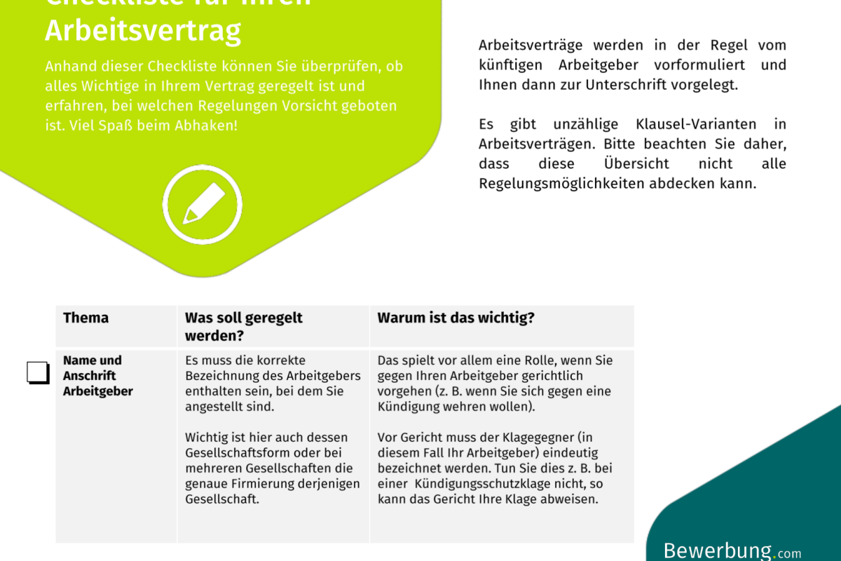 Checkliste: Arbeitsvertrag