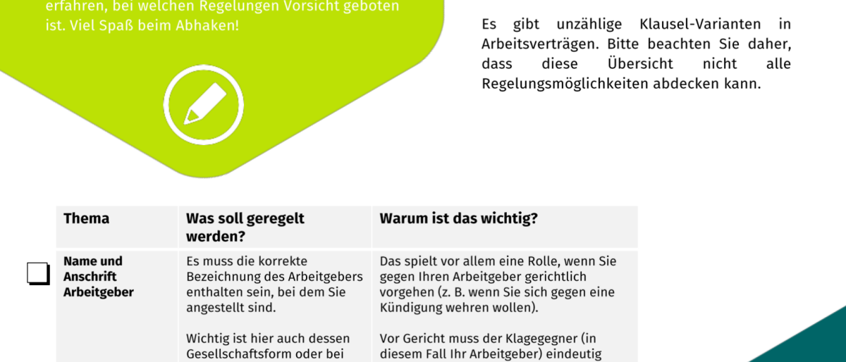 Checkliste: Arbeitsvertrag